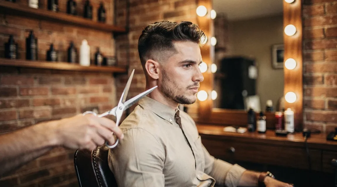 Coiffure homme moderne dans un salon de barbier chaleureux