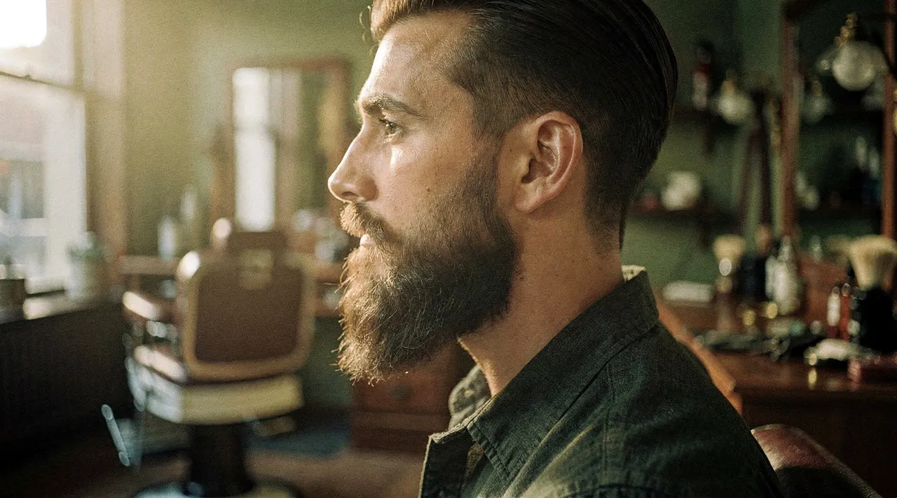 Homme elegant arborant un collier de barbe parfaitement taille