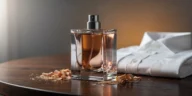 Flacon de Dior Homme 2020 posé sur une table sombre, ambiance boisée et élégante